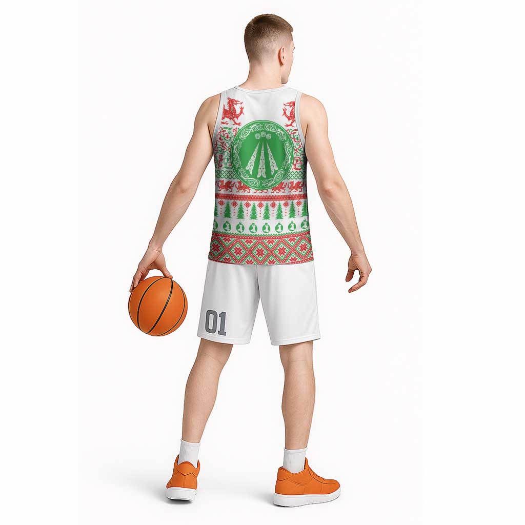 Welsh Christmas Basketball Jersey Awen and Celtics Culture with Xmas Elements - Wonder Print Shop