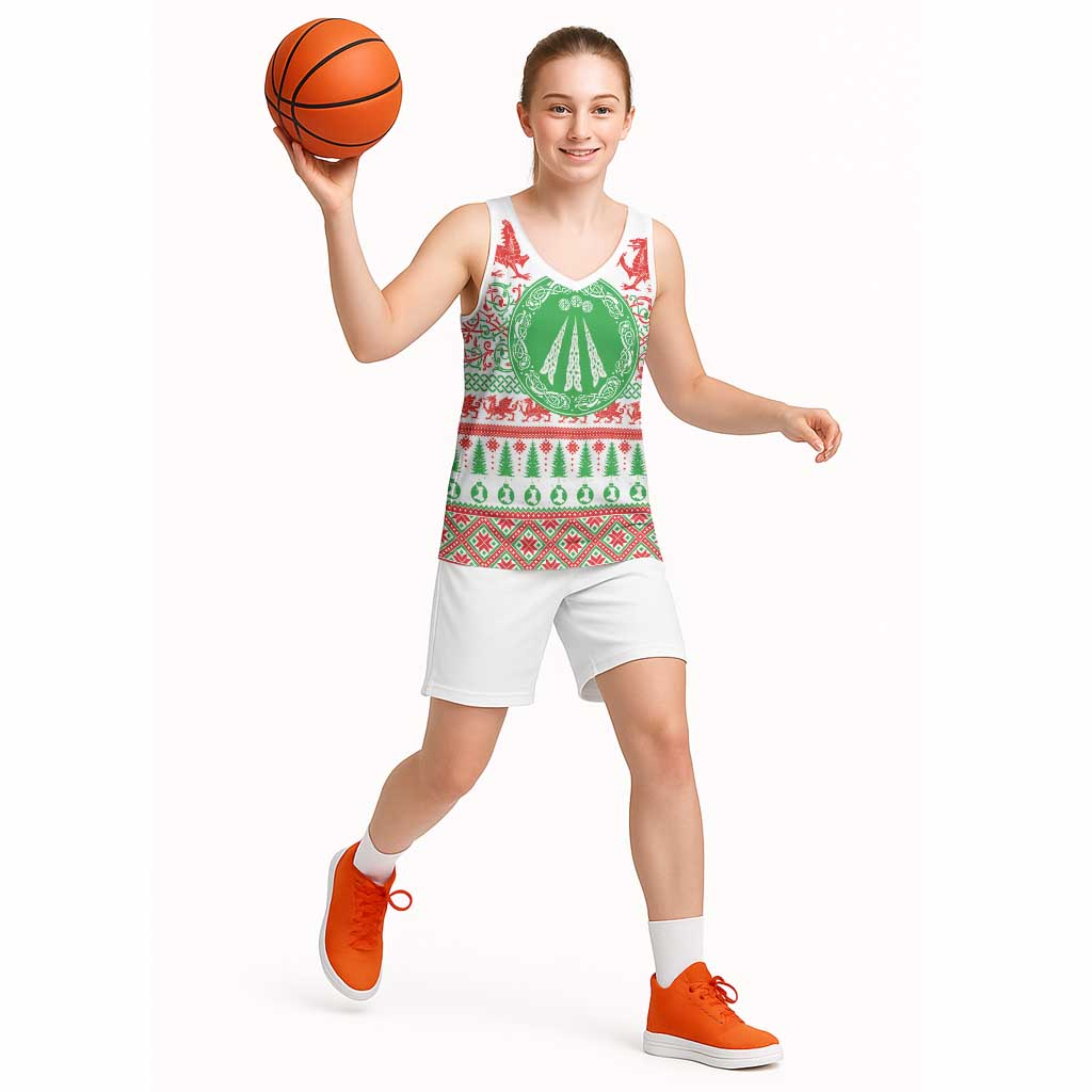 Welsh Christmas Basketball Jersey Awen and Celtics Culture with Xmas Elements - Wonder Print Shop