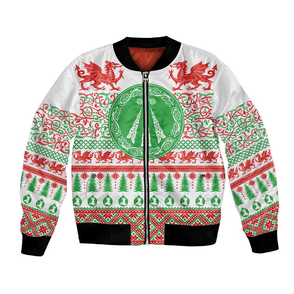 Welsh Christmas Bomber Jacket Awen and Celtics Culture with Xmas Elements - Wonder Print Shop