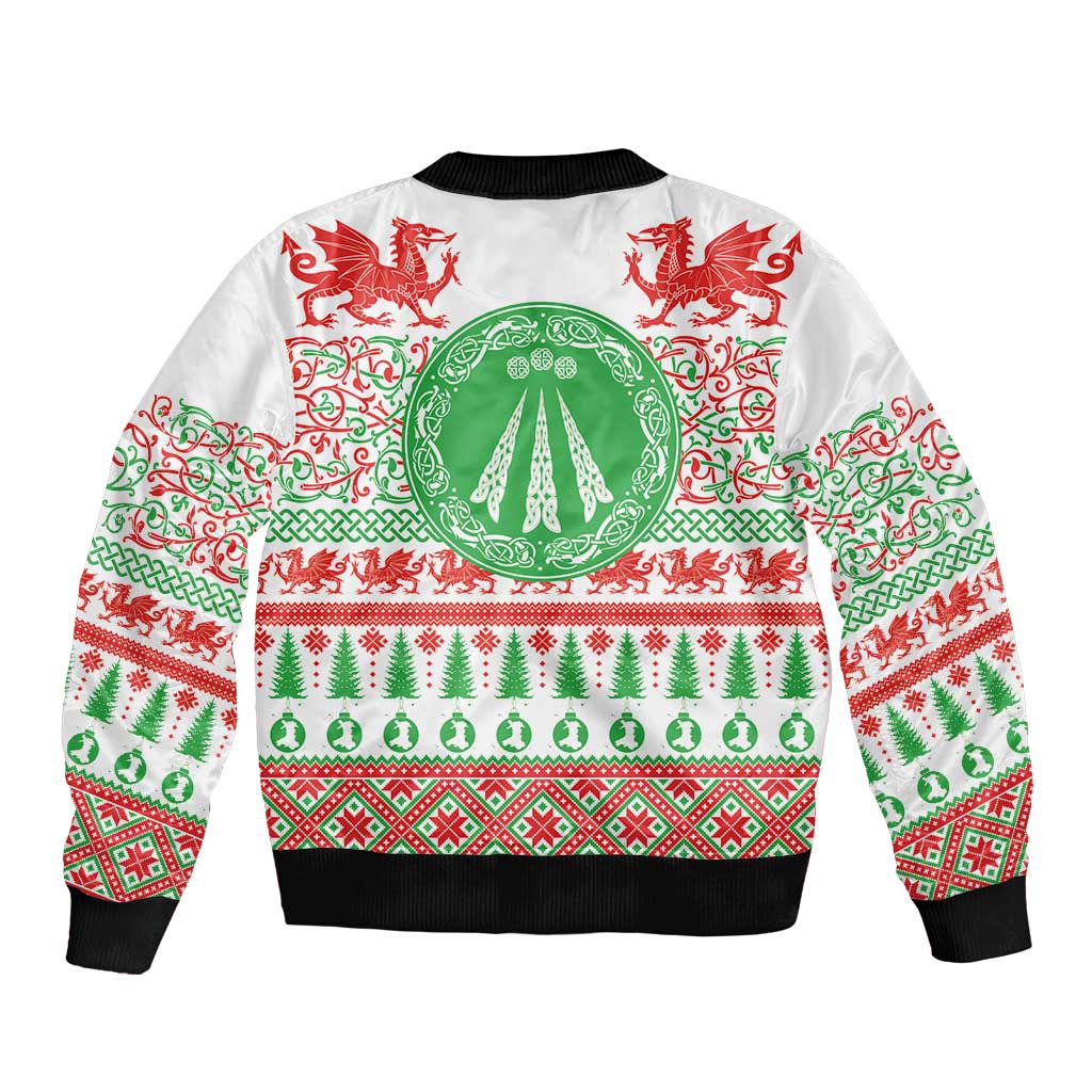 Welsh Christmas Bomber Jacket Awen and Celtics Culture with Xmas Elements - Wonder Print Shop