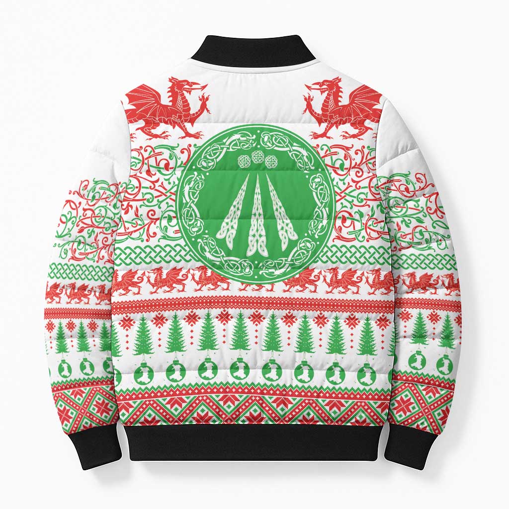 Welsh Christmas Bomber Puffer Jacket Awen and Celtics Culture with Xmas Elements - Wonder Print Shop
