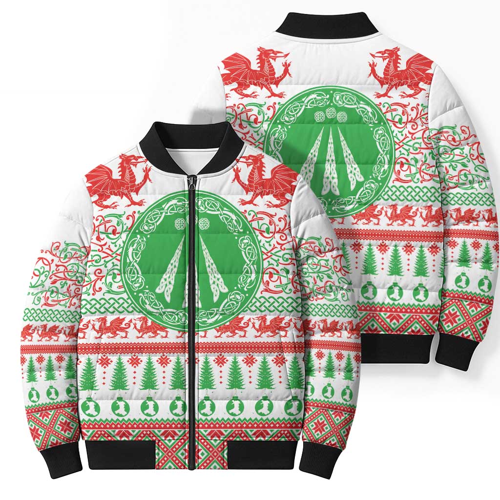 Welsh Christmas Bomber Puffer Jacket Awen and Celtics Culture with Xmas Elements - Wonder Print Shop