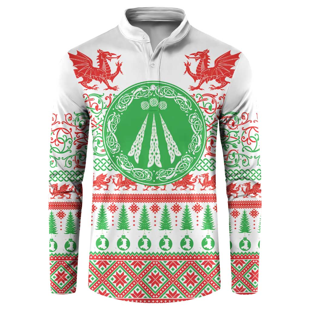 Welsh Christmas Button Sweatshirt Awen and Celtics Culture with Xmas Elements - Wonder Print Shop