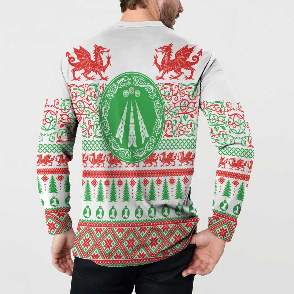 Welsh Christmas Button Sweatshirt Awen and Celtics Culture with Xmas Elements - Wonder Print Shop