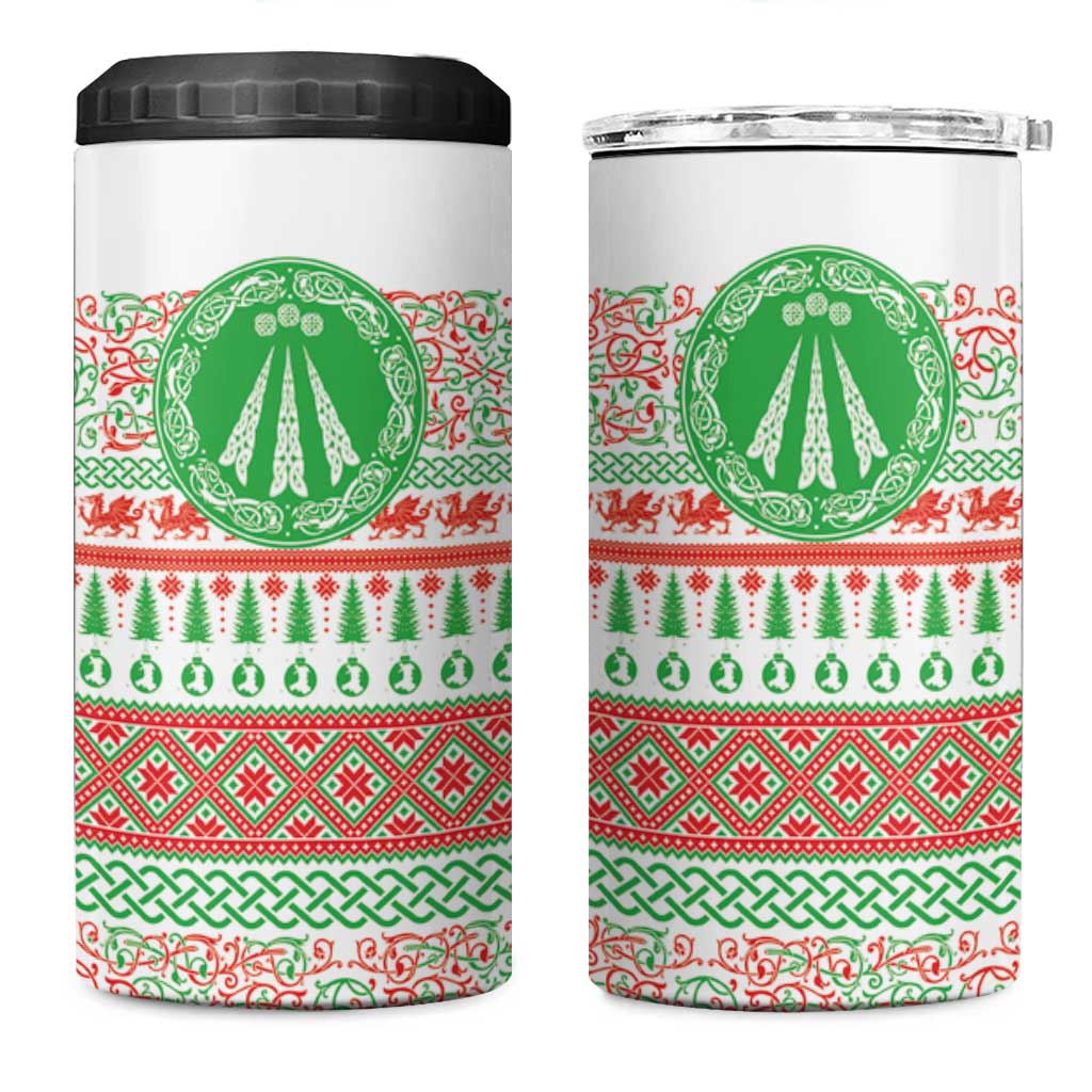 Welsh Christmas 4 in 1 Can Cooler Tumbler Awen and Celtics Culture with Xmas Elements - Wonder Print Shop