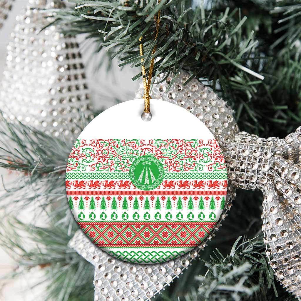 Welsh Christmas Ceramic Ornament Awen and Celtics Culture with Xmas Elements - Wonder Print Shop