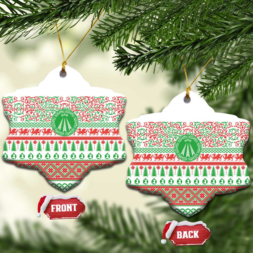 Welsh Christmas Ceramic Ornament Awen and Celtics Culture with Xmas Elements - Wonder Print Shop