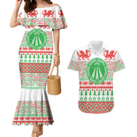 Welsh Christmas Couples Matching Mermaid Dress and Hawaiian Shirt Awen and Celtics Culture with Xmas Elements - Wonder Print Shop