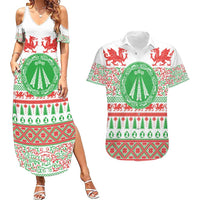 Welsh Christmas Couples Matching Summer Maxi Dress and Hawaiian Shirt Awen and Celtics Culture with Xmas Elements - Wonder Print Shop