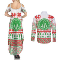 Welsh Christmas Couples Matching Summer Maxi Dress and Long Sleeve Button Shirt Awen and Celtics Culture with Xmas Elements - Wonder Print Shop