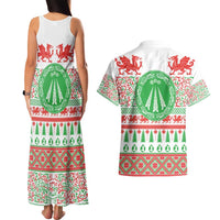 Welsh Christmas Couples Matching Tank Maxi Dress and Hawaiian Shirt Awen and Celtics Culture with Xmas Elements - Wonder Print Shop