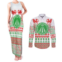 Welsh Christmas Couples Matching Tank Maxi Dress and Long Sleeve Button Shirt Awen and Celtics Culture with Xmas Elements - Wonder Print Shop
