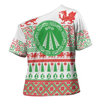 Welsh Christmas Cross Shoulder Shirt Awen and Celtics Culture with Xmas Elements - Wonder Print Shop