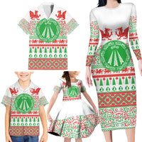 Welsh Christmas Family Matching Long Sleeve Bodycon Dress and Hawaiian Shirt Awen and Celtics Culture with Xmas Elements - Wonder Print Shop