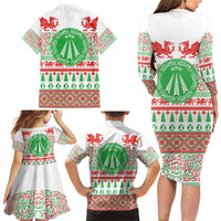 Welsh Christmas Family Matching Long Sleeve Bodycon Dress and Hawaiian Shirt Awen and Celtics Culture with Xmas Elements - Wonder Print Shop
