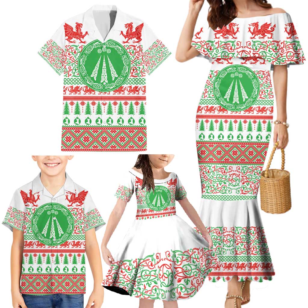 Welsh Christmas Family Matching Mermaid Dress and Hawaiian Shirt Awen and Celtics Culture with Xmas Elements - Wonder Print Shop