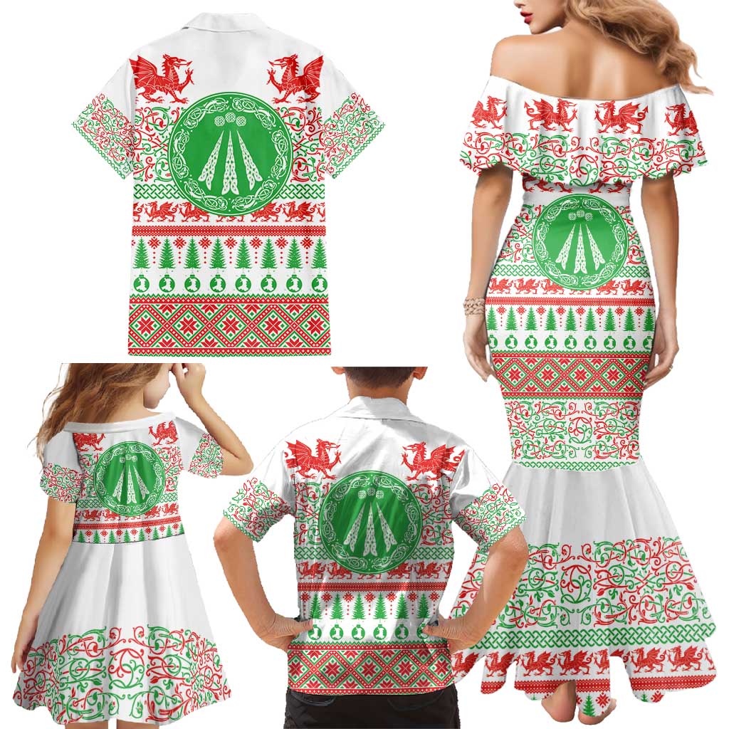 Welsh Christmas Family Matching Mermaid Dress and Hawaiian Shirt Awen and Celtics Culture with Xmas Elements - Wonder Print Shop