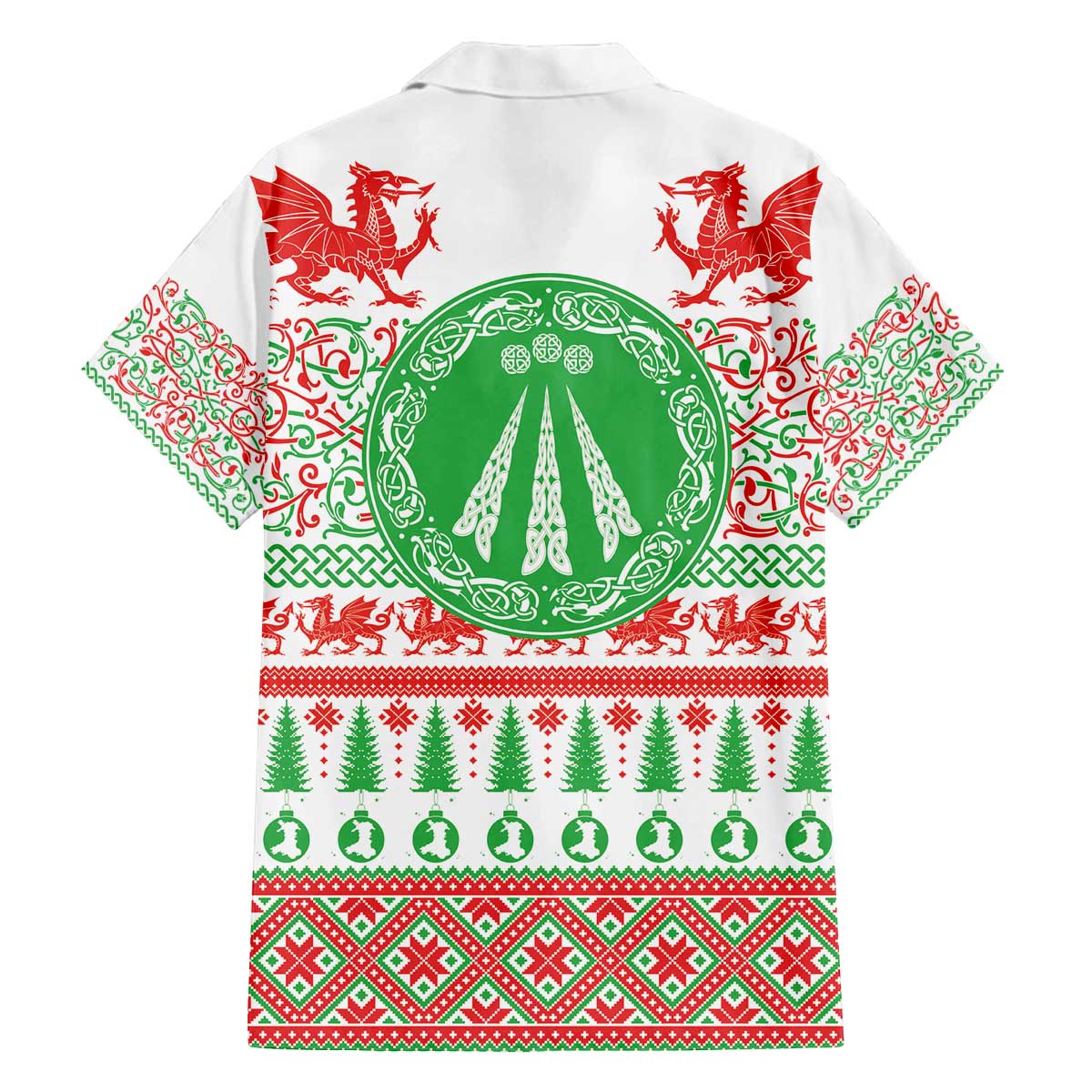 Welsh Christmas Family Matching Off The Shoulder Long Sleeve Dress and Hawaiian Shirt Awen and Celtics Culture with Xmas Elements - Wonder Print Shop