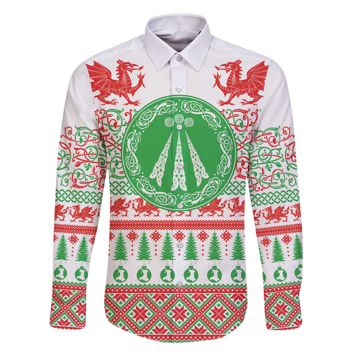 Welsh Christmas Family Matching Off The Shoulder Long Sleeve Dress and Hawaiian Shirt Awen and Celtics Culture with Xmas Elements - Wonder Print Shop