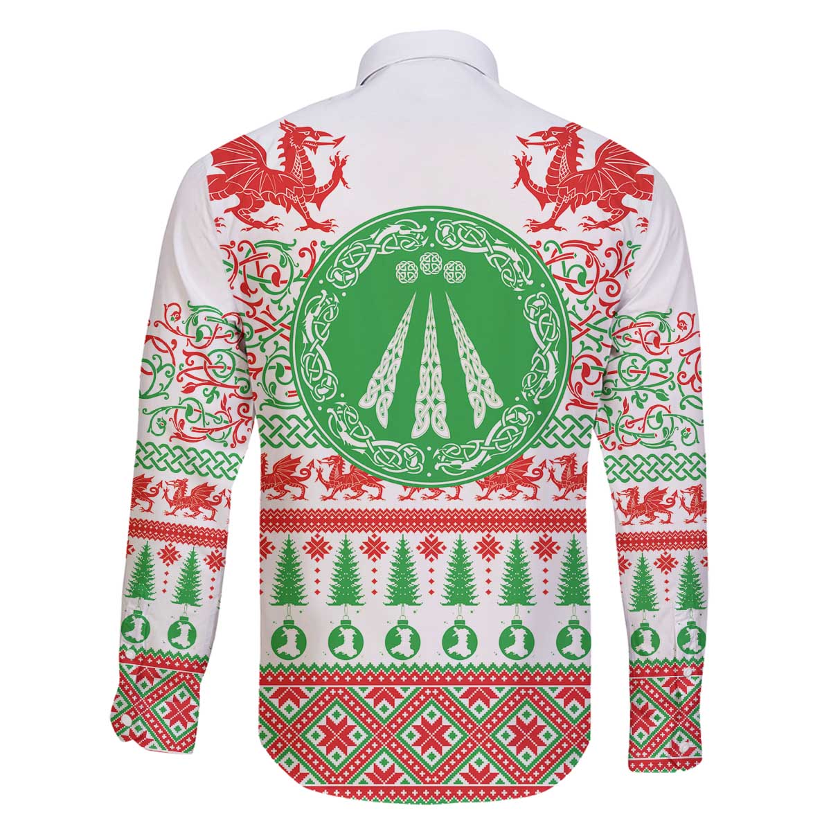 Welsh Christmas Family Matching Off The Shoulder Long Sleeve Dress and Hawaiian Shirt Awen and Celtics Culture with Xmas Elements - Wonder Print Shop