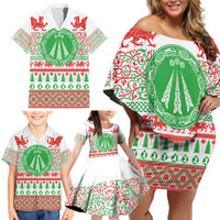 Welsh Christmas Family Matching Off Shoulder Short Dress and Hawaiian Shirt Awen and Celtics Culture with Xmas Elements - Wonder Print Shop