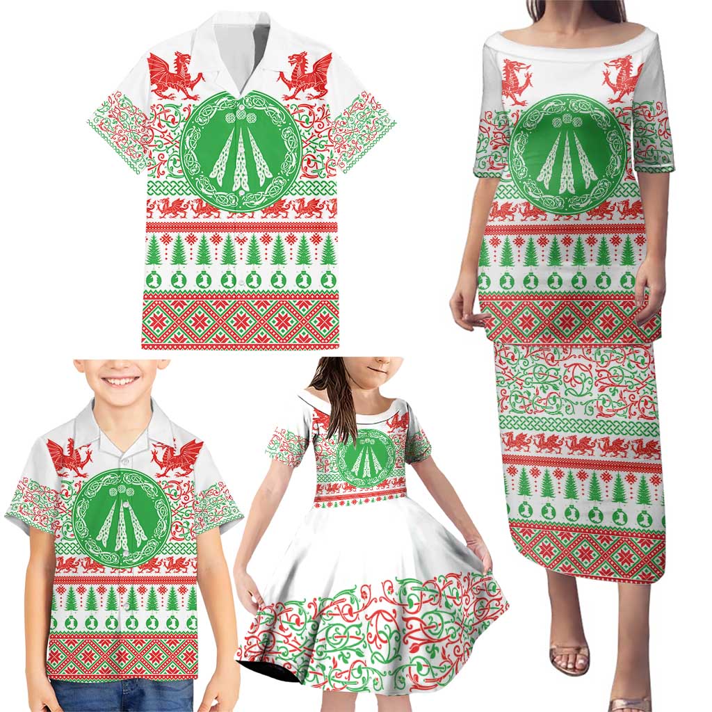 Welsh Christmas Family Matching Puletasi and Hawaiian Shirt Awen and Celtics Culture with Xmas Elements - Wonder Print Shop