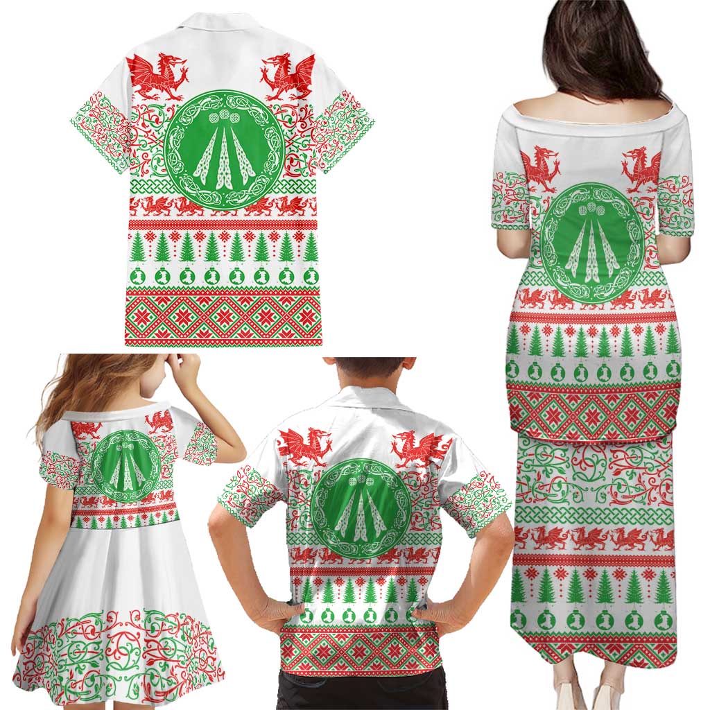 Welsh Christmas Family Matching Puletasi and Hawaiian Shirt Awen and Celtics Culture with Xmas Elements - Wonder Print Shop