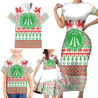 Welsh Christmas Family Matching Short Sleeve Bodycon Dress and Hawaiian Shirt Awen and Celtics Culture with Xmas Elements - Wonder Print Shop