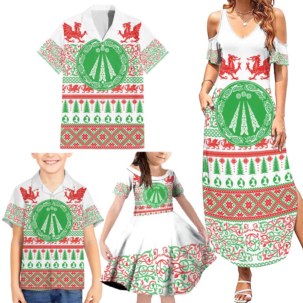 Welsh Christmas Family Matching Summer Maxi Dress and Hawaiian Shirt Awen and Celtics Culture with Xmas Elements - Wonder Print Shop