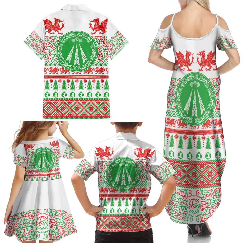 Welsh Christmas Family Matching Summer Maxi Dress and Hawaiian Shirt Awen and Celtics Culture with Xmas Elements - Wonder Print Shop