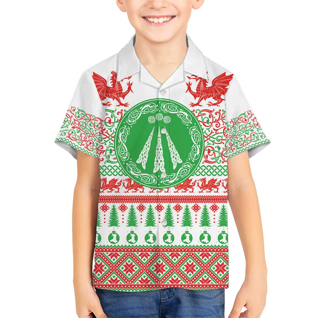 Welsh Christmas Family Matching Summer Maxi Dress and Hawaiian Shirt Awen and Celtics Culture with Xmas Elements - Wonder Print Shop