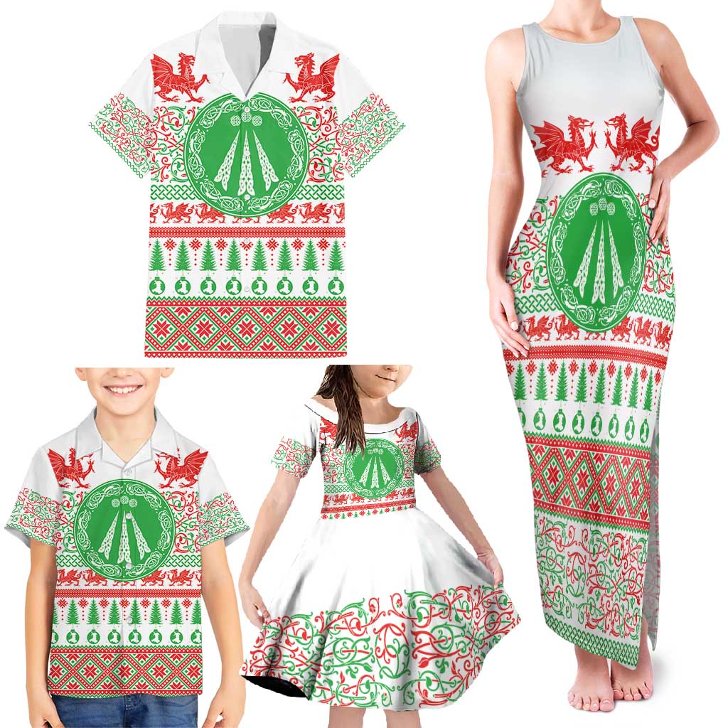 Welsh Christmas Family Matching Tank Maxi Dress and Hawaiian Shirt Awen and Celtics Culture with Xmas Elements - Wonder Print Shop
