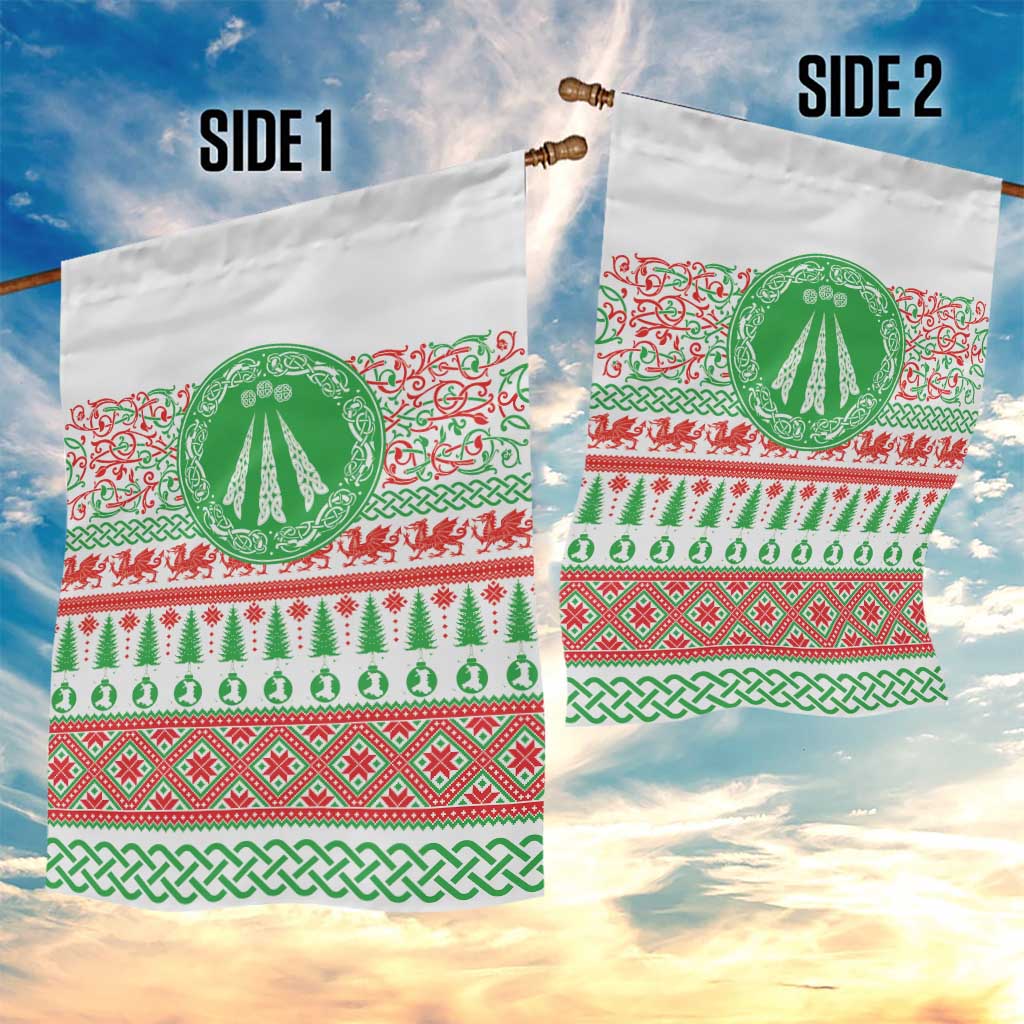 Welsh Christmas Garden Flag Awen and Celtics Culture with Xmas Elements - Wonder Print Shop