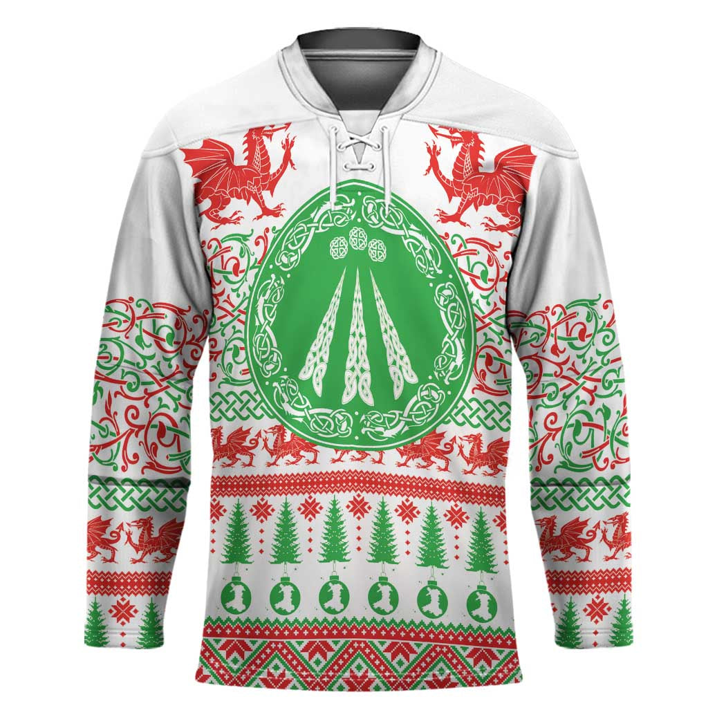 Welsh Christmas Hockey Jersey Awen and Celtics Culture with Xmas Elements - Wonder Print Shop
