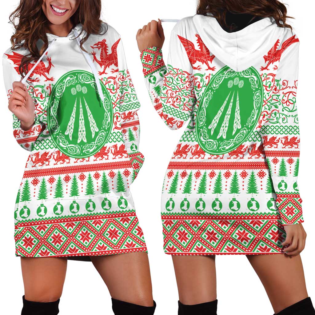 Welsh Christmas Hoodie Dress Awen and Celtics Culture with Xmas Elements - Wonder Print Shop