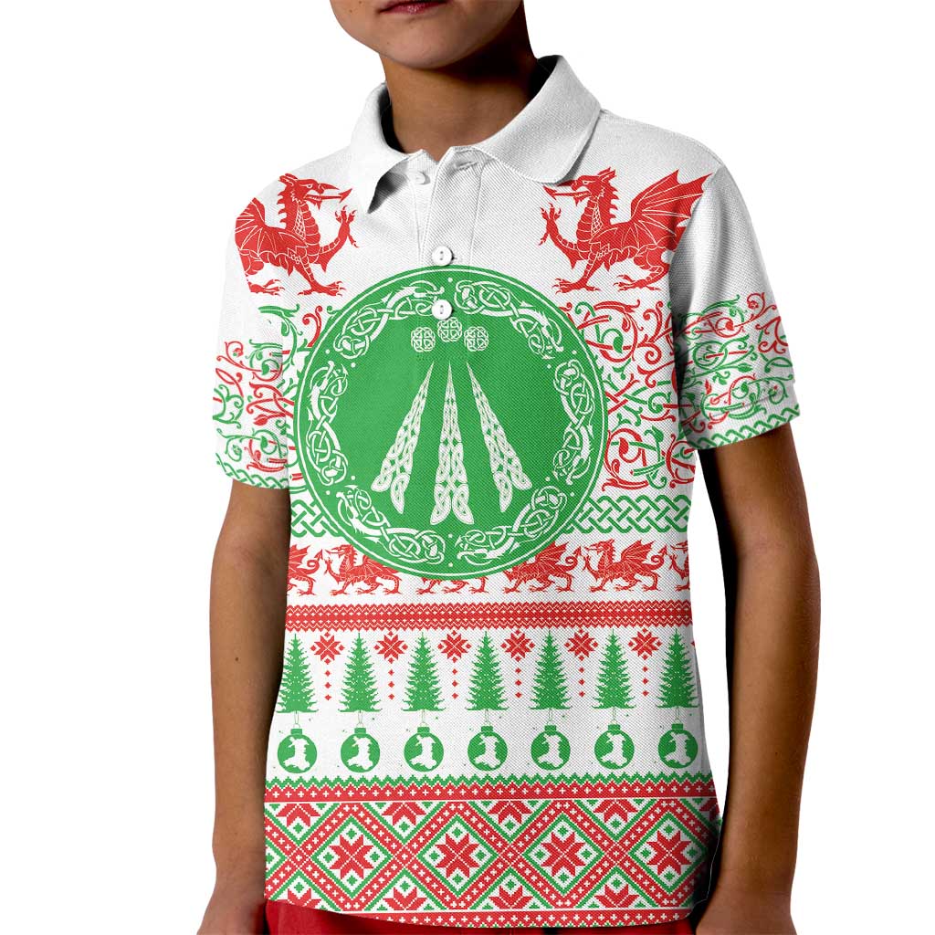 Welsh Christmas Kid Polo Shirt Awen and Celtics Culture with Xmas Elements - Wonder Print Shop