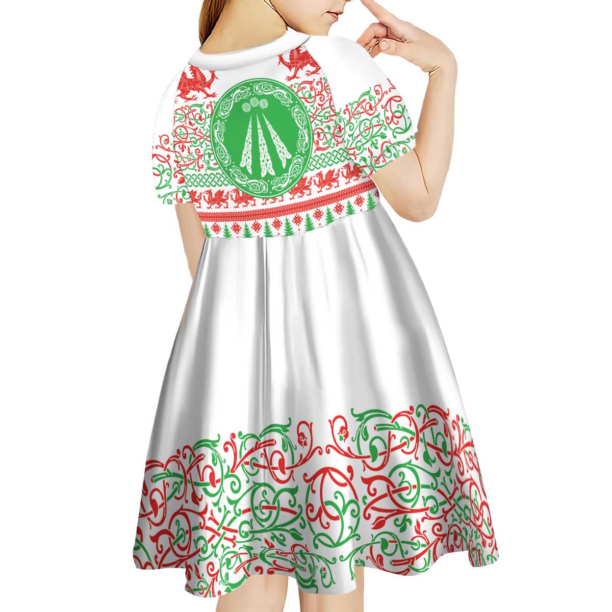 Welsh Christmas Kid Short Sleeve Dress Awen and Celtics Culture with Xmas Elements - Wonder Print Shop
