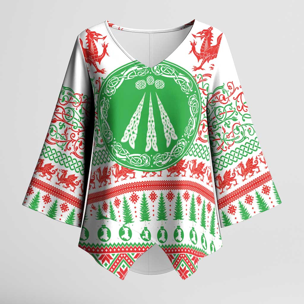 Welsh Christmas Kimono Sleeve Blouse Awen and Celtics Culture with Xmas Elements - Wonder Print Shop