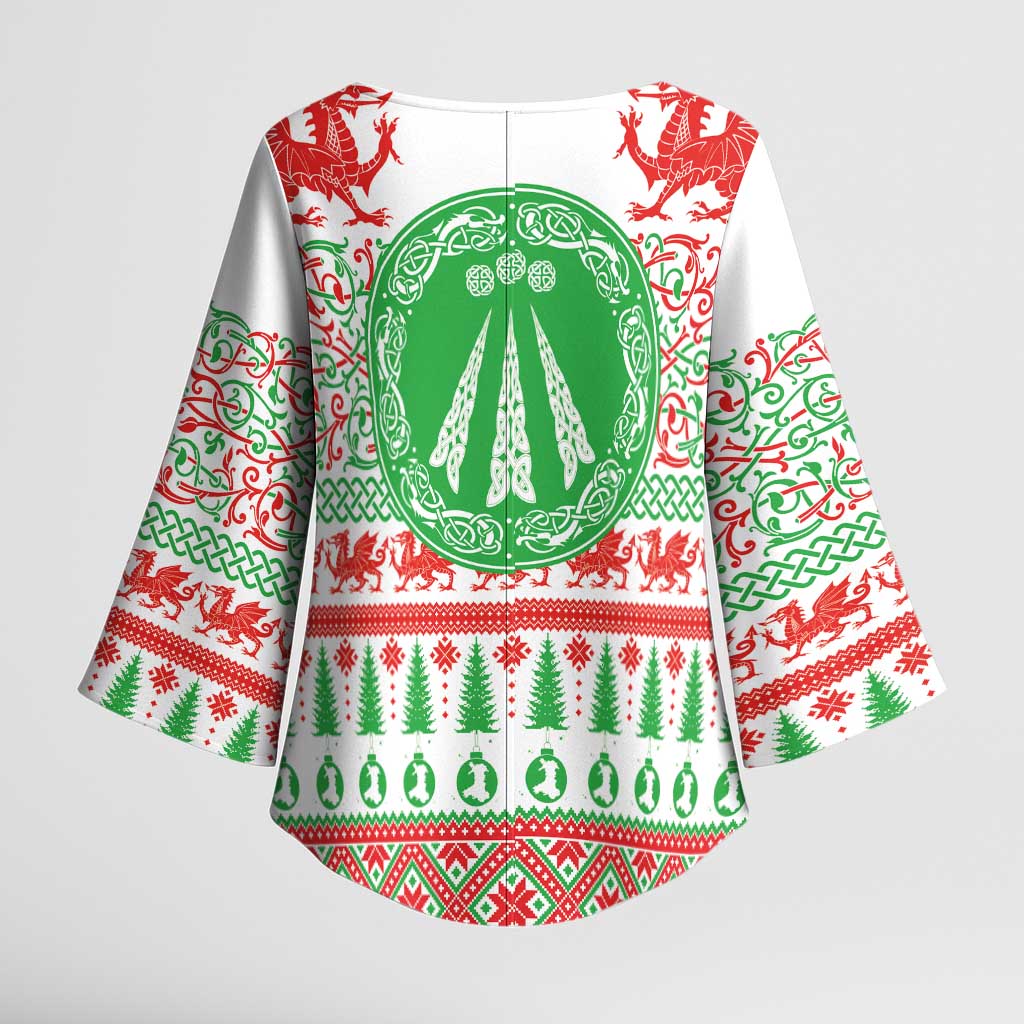 Welsh Christmas Kimono Sleeve Blouse Awen and Celtics Culture with Xmas Elements - Wonder Print Shop