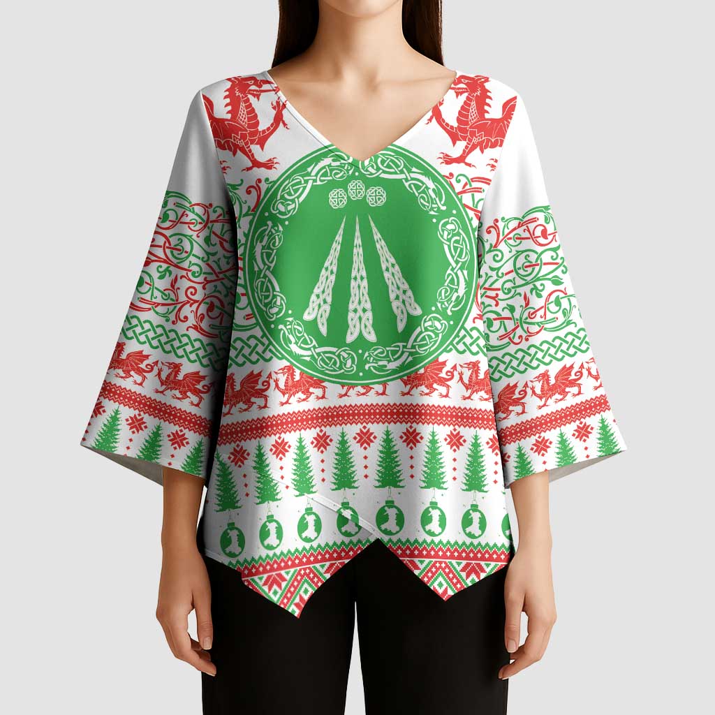 Welsh Christmas Kimono Sleeve Blouse Awen and Celtics Culture with Xmas Elements - Wonder Print Shop