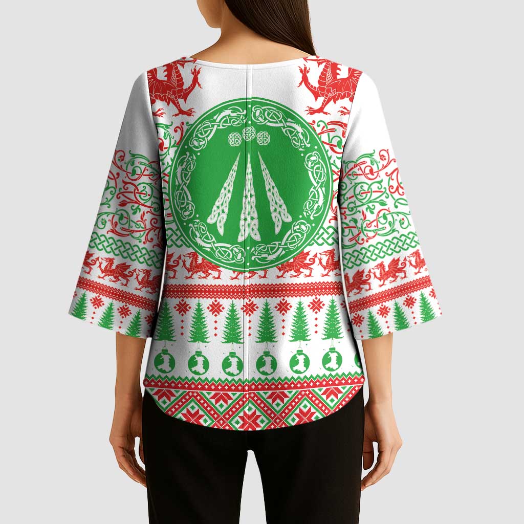 Welsh Christmas Kimono Sleeve Blouse Awen and Celtics Culture with Xmas Elements - Wonder Print Shop