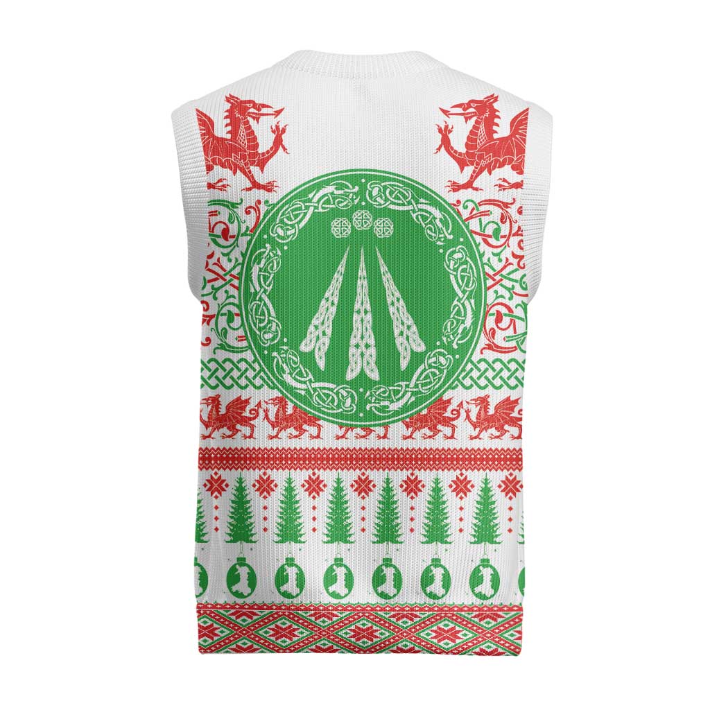 Welsh Christmas Knitted V-Neck Vest Awen and Celtics Culture with Xmas Elements - Wonder Print Shop