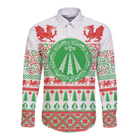 Welsh Christmas Long Sleeve Button Shirt Awen and Celtics Culture with Xmas Elements - Wonder Print Shop