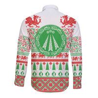 Welsh Christmas Long Sleeve Button Shirt Awen and Celtics Culture with Xmas Elements - Wonder Print Shop