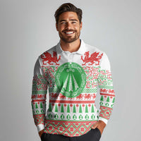 Welsh Christmas Long Sleeve Polo Shirt Awen and Celtics Culture with Xmas Elements - Wonder Print Shop