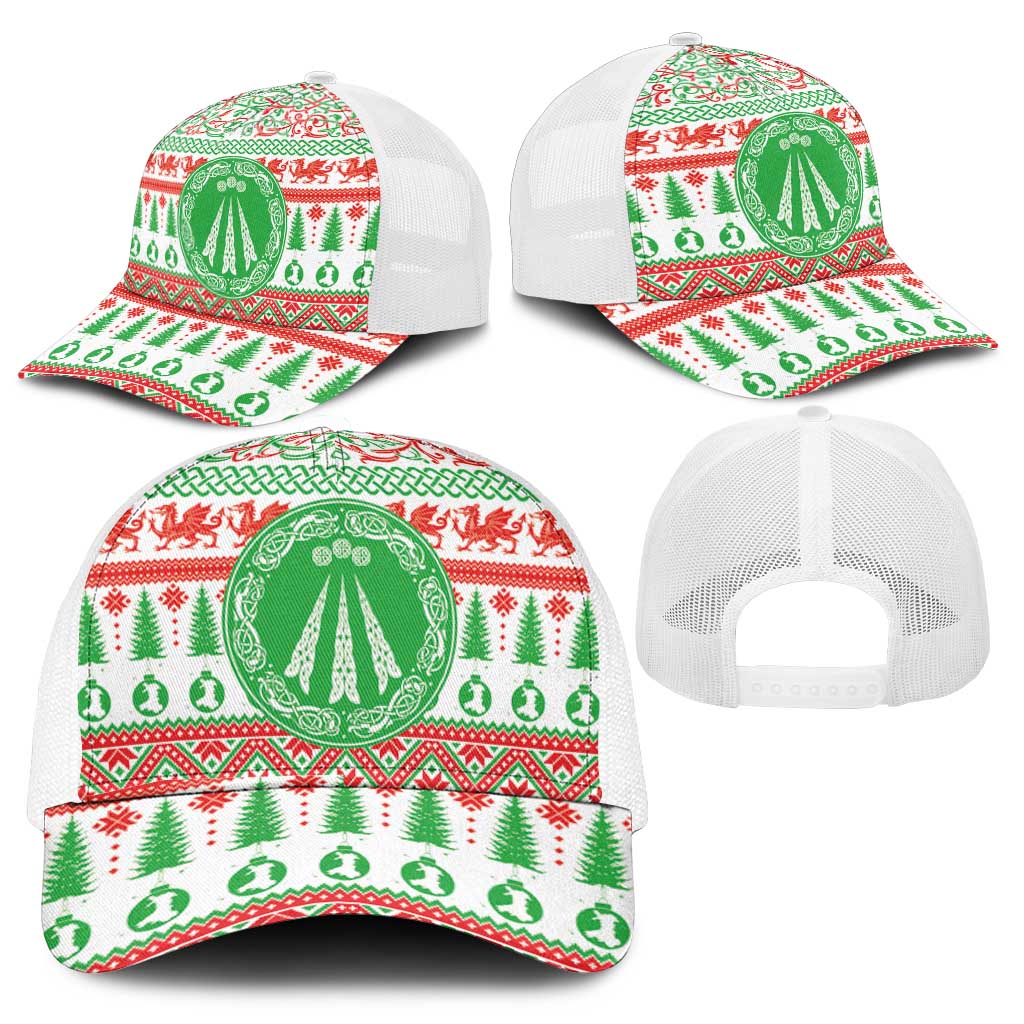 Welsh Christmas Mesh Trucker Cap Awen and Celtics Culture with Xmas Elements - Wonder Print Shop