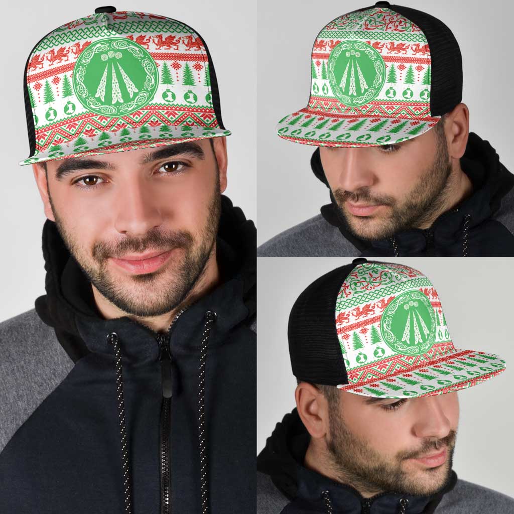 Welsh Christmas Mesh Trucker Cap Awen and Celtics Culture with Xmas Elements - Wonder Print Shop