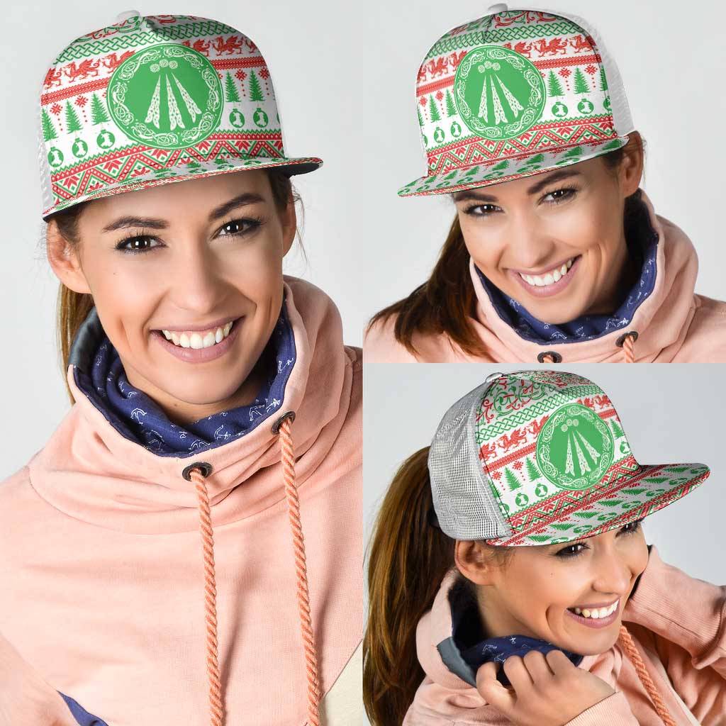 Welsh Christmas Mesh Trucker Cap Awen and Celtics Culture with Xmas Elements - Wonder Print Shop