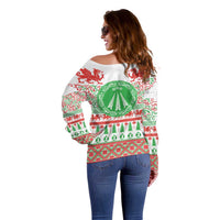 Welsh Christmas Off Shoulder Sweater Awen and Celtics Culture with Xmas Elements - Wonder Print Shop