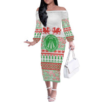 Welsh Christmas Off The Shoulder Long Sleeve Dress Awen and Celtics Culture with Xmas Elements - Wonder Print Shop